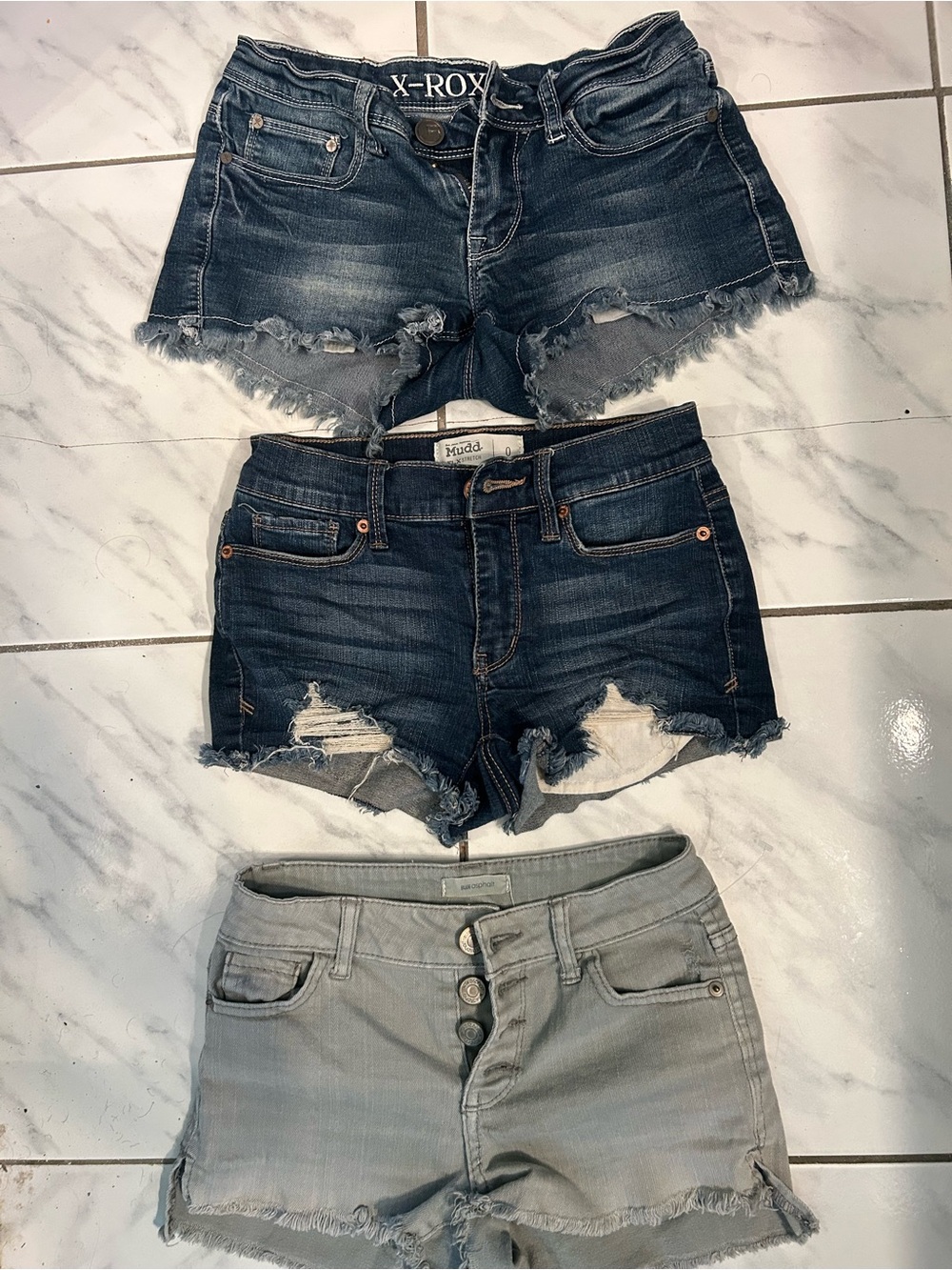 Mudd Women's Denim Shorts Trio - Dark Blue & Light Gray